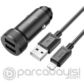 Resim HOCO Z49 Çift USB Girişli Araç Şarj Başlık + USB To iPhone Lightning Kablo 