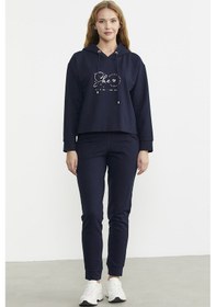Resim Sementa Baskı Detaylı Kapüşonlu Eşofman Takım - Lacivert 001 