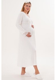 Resim Mecit Pijama Mecit 6305 Ekru Hamile Lohusa Gecelik 