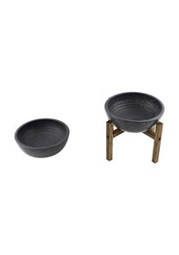 Resim Bitki Tasarımı Ev Dekorasyon Siyah Granit Aranjman Sunumluk Toprak Saksı Ayaksız Ve 4 Ayaklı İkili Set 20 Cm Çap 