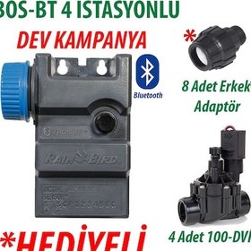 Resim Rain Bird Tbos-bt4lt Pilli Kontrol Ünitesi 9v. 4 İstasyonlu Bluetooth + 4 Adet 100dvf 9v. Vana Seti 