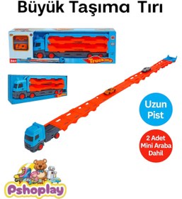 Resim Pshoplay Mega Yarış Pistli Dev Taşıyıcı Tır – 24 Araç Kapasiteli, 2 Mini Yarış Arabalı, 44 cm 