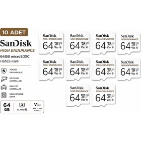 Resim Sandisk 10'li High Endurance 64GB SDSQQNR-064G-GN6IA Micro Sdxc 100/40MB/S C10 V30 Hafıza Kartı 24FİLM 