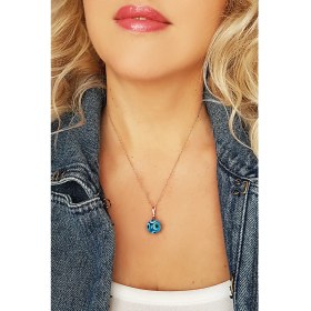 Resim Vaoov El Yapımı Murano Camı Nazar Gümüş Kolye 