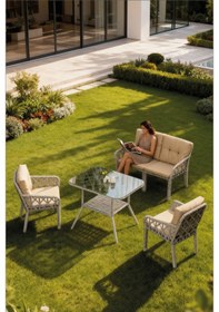 Resim Lumisgarden Neva Rattan Bahçe Takımı 2+1+1 +masa Bej 