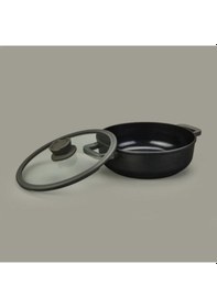 Resim Leo Stone Yapışmaz Kapaklı Alüminyum Döküm Sote Tavası - Siyah - 28 Cm Renkli 