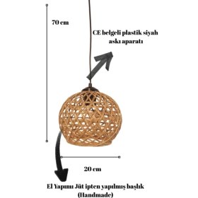 Resim Art&Gift Handmade Jüt Örme Tekli Top Şeklinde Sarkıt Hol Antre Çocuk Odası Kafe Avize 