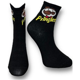 Resim Me-vo Tekli Siyah Renkli Unisex Esnek Nem Alabilen Pamuklu Pringles Desenli Soket Çorap Siyah 
