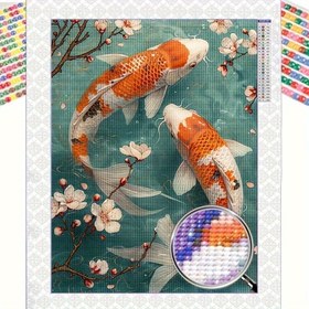 Resim Modern Tarz Koi Balığı 5D Elmas Boyama Seti - Tam Yuvarlak Matkap Mozaik Sanatı 30x40cm Dikey Dikdörtgen Çerçeve, Ev ve Ofis Dekorasyonu için Uygun, Başlangıç Seviyesinde DIY Hediye 