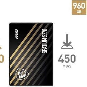 Resim MSI Spatium S270 SATA 2,5 inç sabit disk 960 GB, 3D Nand, Sata III, 500 MB/s'ye kadar okuma hızı, 450 MB/s'ye kadar yazma hızı 