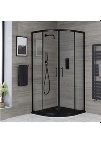 Resim Nokta Duşakabin Teknesiz Oval Cam Duşakabin Siyah Profilli Sp103 Şeffaf 