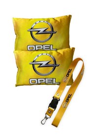 Resim Opel Logolu Sarı Dijital Baskılı Araç Boyun Yastığı & Oto Ayna Askısı 2 Li Set Sarı 