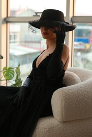 Resim Sed-da Exclusive® Siyah Saten Gelin Eldiveni 5 Numara 