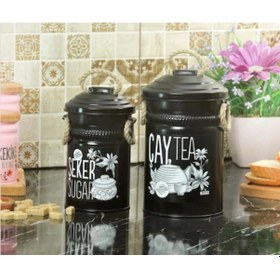 Resim 2'li Hasır Ipli Metal Çay Şeker Saklama Kabı Çay Şeker Kavanozu 