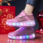 Resim LED Işıklı, Karanlıkta Parlayan Tekerlekli Patenler - Pembe & Beyaz, Kısa Bilekli, Kapamalı, MD Taban & EVA İç Taban, Sentetik Üst Yüzey, Günlük Kullanım İçin, Paten Ayakkabıları, Eğlenceli Tasarım, Kumaş Astarlı İç Kısım, Çocuklar İçin Işıklı Ayakkabı, Kız Çocuk Pateni, Bağcıklı Tekerlekli Paten, Kız Çocuk Tekerlekli Pateni 