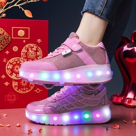 Resim LED Işıklı, Karanlıkta Parlayan Tekerlekli Patenler - Pembe & Beyaz, Kısa Bilekli, Kapamalı, MD Taban & EVA İç Taban, Sentetik Üst Yüzey, Günlük Kullanım İçin, Paten Ayakkabıları, Eğlenceli Tasarım, Kumaş Astarlı İç Kısım, Çocuklar İçin Işıklı Ayakkabı, Kız Çocuk Pateni, Bağcıklı Tekerlekli Paten, Kız Çocuk Tekerlekli Pateni 