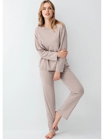 Resim 3407-s Kadın Uzun Kol Pijama Takım Vizon 