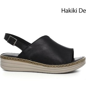 Resim Gönderi R Siyah Dolgu Topuk Hakiki Deri Comfort Sandalet Siyah 