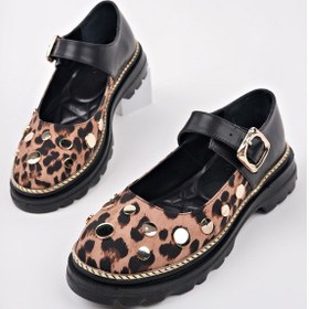 Resim Muggo Egeria Leopar Desenli Tek Bantlı Kalın Taban Kadın Günlük Loafer Ayakkabı Siyah 