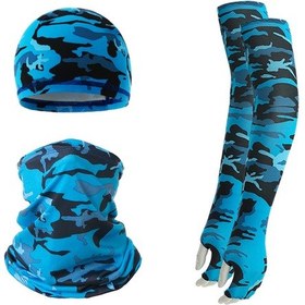Resim Butu Yaz Anti-Uv Nefes Alabilen Buz İpek Güneşe Dayanıklı Bisiklet Kol Kollu + Astar Kapağı + Boyun Körüğü Seti Kamuflaj Safir Mavi 