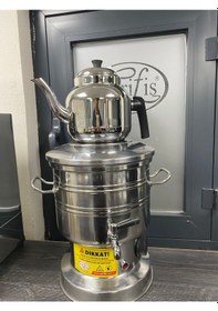 Resim Zarif İş Elektrikli Semaver 70 Bardaklık İdeal Boy Çelik Demlik İçerisinde Gümüş 