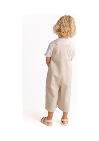 Resim Oliven The Kid Unisex Tüğ Nakışlı Keten Salopet Naturel Naturel Bej 