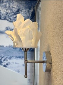 Resim Beyaz Anemon Tasarım Kablosuz Pilli Aplik - Alt Gümüş Tüm Boy 35 Cm Beyaz 