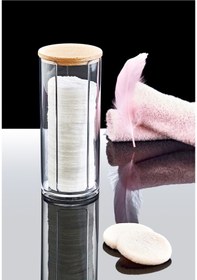 Resim Ahşap Kapaklı Disk Pamukluk Organizer Makyaj Düzenleyici Şeffaf 