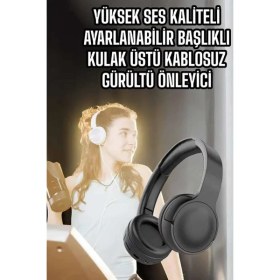 Resim Techno Stock Kulak Üstü Kablosuz Bluetooth Kulaklık Gürültü Önleyici Uzun Şarj Süreli 