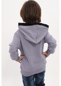 Resim Toontoy Kids Toontoy Erkek Çocuk Relax Fit Kapüşonlu Cepli Baskılı Sweatshirt - 2 İplik Koyu Gri 