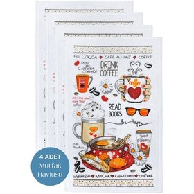Resim 4lü Paket Baskılı Beyaz Mutfak Havlusu Modeli Read Books 