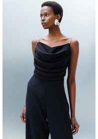 Resim Moda İlgi Kadın Drape Detaylı Askılı Tulum M06657 Siyah Siyah 