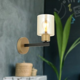 Resim Apliqa Jade Eskitme Siyah Boyalı Bal Camlı Duvar Lambası Yatak Odası-Banyo-Yatak Başı Aplik 