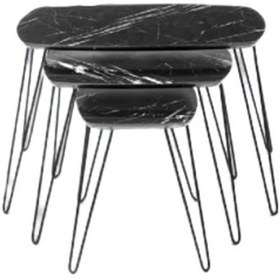 Resim Zigon Osm Oval Model Parlak Ahşap Mermer Mdf Tabla Metal V Ayak K 