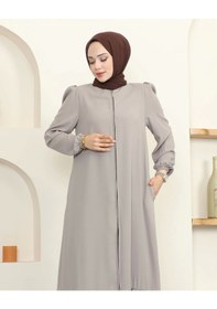 Resim Krep Kumaş Tesettür Ferace / F0134 - Bej Bej 