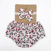 Resim furomebebe Kız Bebek Kırmızı Kiraz Mevye Desen Fırfır Şort Bandana Set 