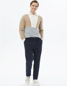 Resim Kip Lacivert Dokuma Carrot Fit Casual Pamuk Karışımlı Pantolon 400053 Lacivert 