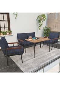 Resim Mygusi Modern Balkon, Bahçe, Cafe - Metal Kanepe Koltuk Takımı - 2+1+1 Masa Lacivert 