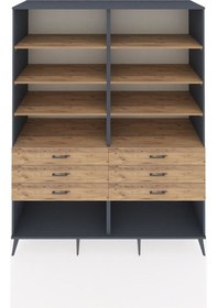 Resim Kronos Gardrop 8 Raflı 6 Çekmeceli 176x59x221 Antrasit-çam Beyaz 