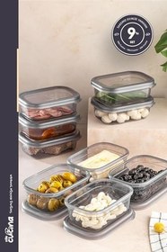 Resim 9lu Büyük Boy Dikdörtgen Plastik Kapak Kahvaltılık Seti 400 ml Antrasit Erzak Kavanoz Seti 