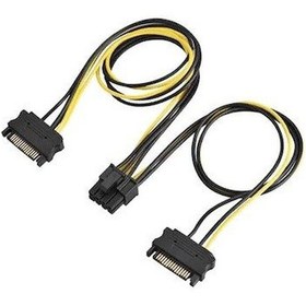Resim 2x SATA to 6+2 Pin 8 Pin Ekran Kartı Güç Çevirici Dönüştürücü 18 AWG Kablo 20 CM 