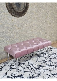Resim Zafir Krom Kaplama Sivriltme Ayaklı 90 Cm Puf Bench - Puf - Bench - Kasalı Oturak - Oturak - Yatak Ucu Puf Pembe 