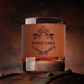 Resim Orijinal Tasarımlı İsimli Taba Deri Kaplı Viski Bardağı 