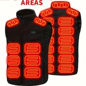 Resim Erkeklerin Akıllı Isıtma Yeleği, USB-A Çıkışı ile 23 Bölümlü Elektrikli Yelek, Sonbahar/Kış Dış Aktiviteleri için Polyester Yaka Kollu Dış Giyim - Esnek Olmayan, Dokuma, Temel Stil (Güç Bankası Dahil Değildir) 