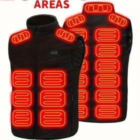 Resim Erkeklerin Akıllı Isıtma Yeleği, USB-A Çıkışı ile 23 Bölümlü Elektrikli Yelek, Sonbahar/Kış Dış Aktiviteleri için Polyester Yaka Kollu Dış Giyim - Esnek Olmayan, Dokuma, Temel Stil (Güç Bankası Dahil Değildir) 