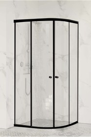 Resim Sanica Magna Cam Duşakabin Oval Siyah Şeffaf 4 Mm H:178 