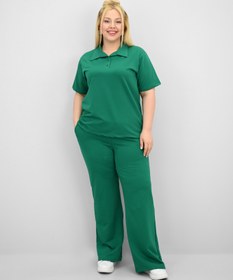 Resim Kadın Büyük Beden Kısa Kollu Polo Yaka Eşofman Takımı 8188-25 - 5XL / Bebe Mavi 