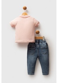 Resim U.S. Polo Assn. Kız Bebek Somon %100 Pamuk Polo Yaka Tişört Jean Pantolon Takım 2'li 50322909-VR047 
