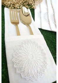 Resim 6 Adet Dekoratif Gümüş Simli Dantelli Kaşıklık Servis Sunum 