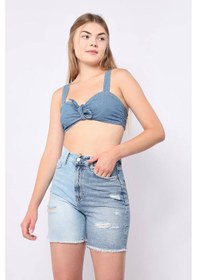Resim Banny Jeans Kadın Mavi Yırtık Detaylı Jean Şort Mavi 